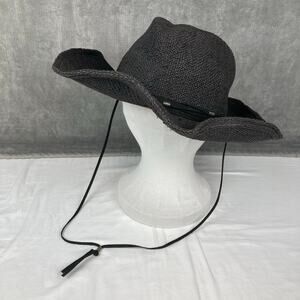 Coolibar Laurel Canyon Cowboy Woven Hat Black OS Strap Sun Protect Metal Accents